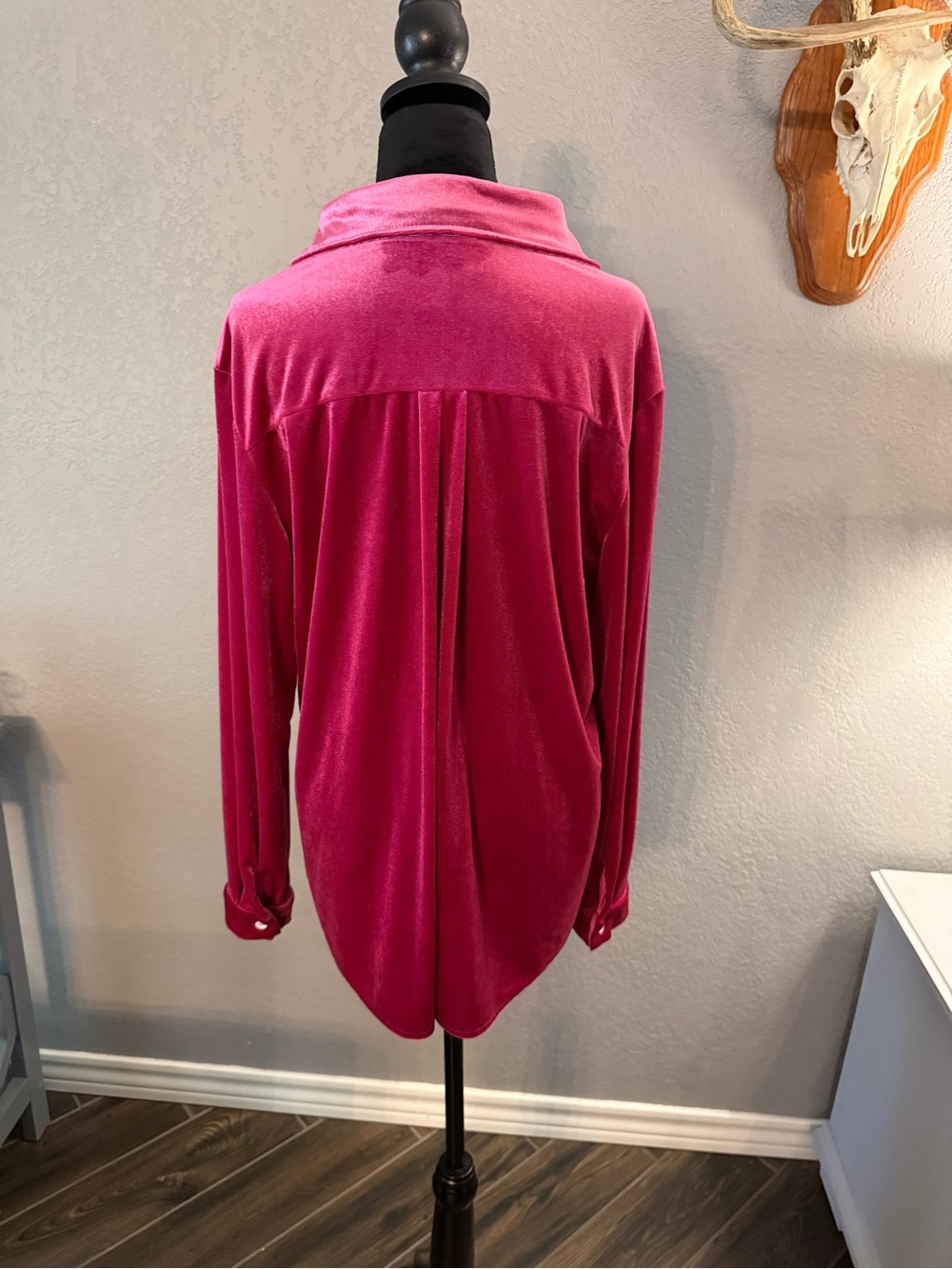 Amazon Women's Hot Pink Velvet Button-Down Shirt